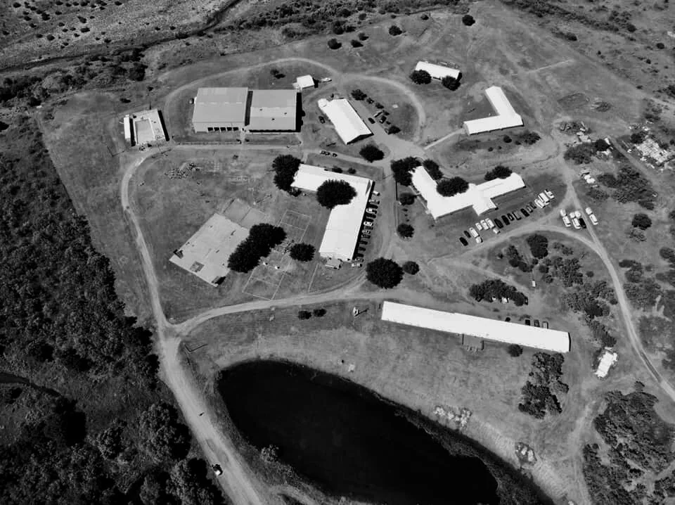 Historic aerial view of the camp